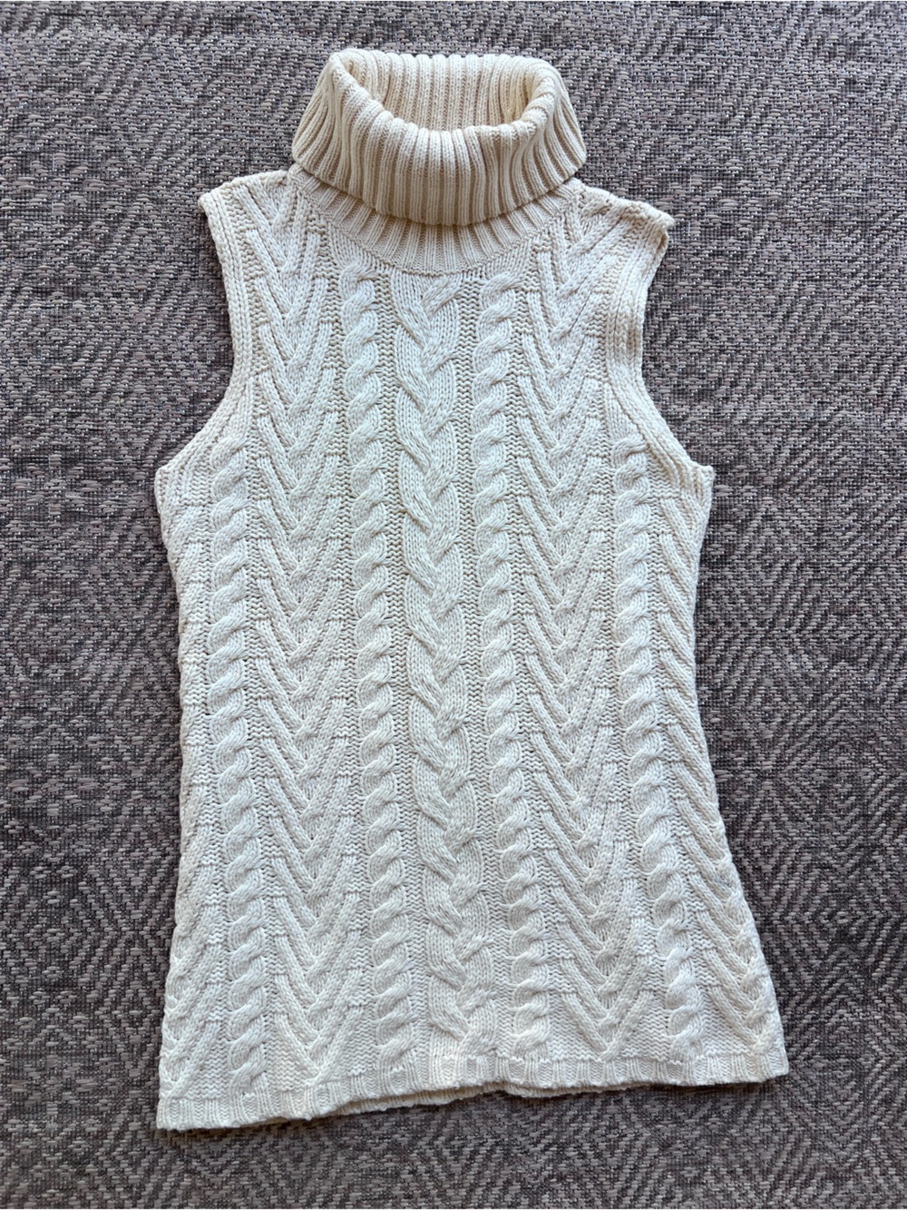 Vintage Ralph Lauren Polo Jeans M Cable Knit Turtleneck Sweater Tunic Vest Cream